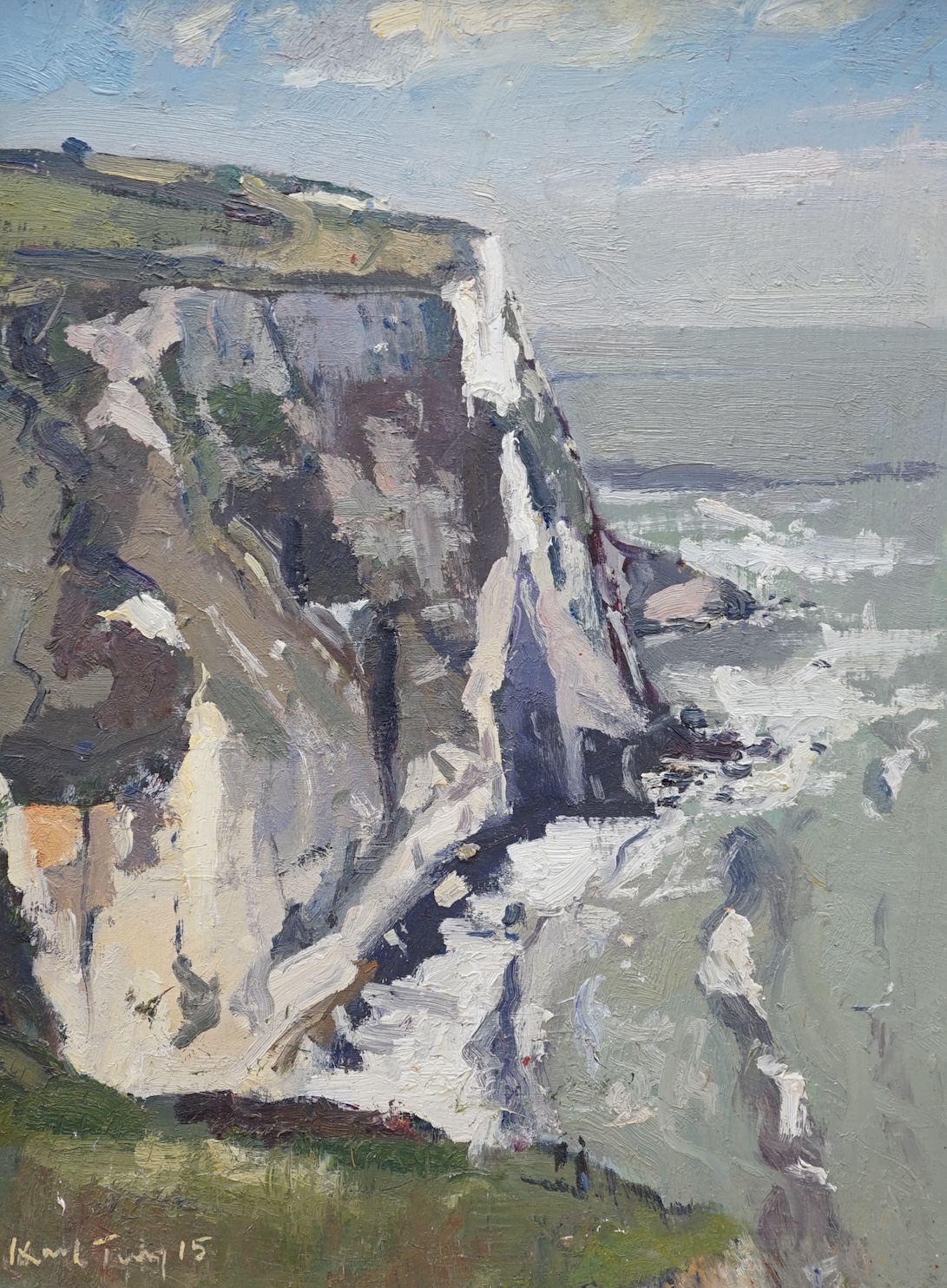 From the Studio of Fred Cuming. Karl Terry, contemporary oil on board, ‘Longden Cliffs’, signed, 40 x 29cm. Condition - good